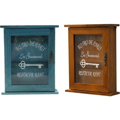 Vintage European Style Wooden Key Storage Cabinet Key Holder Box with Hanging Ho T3LE