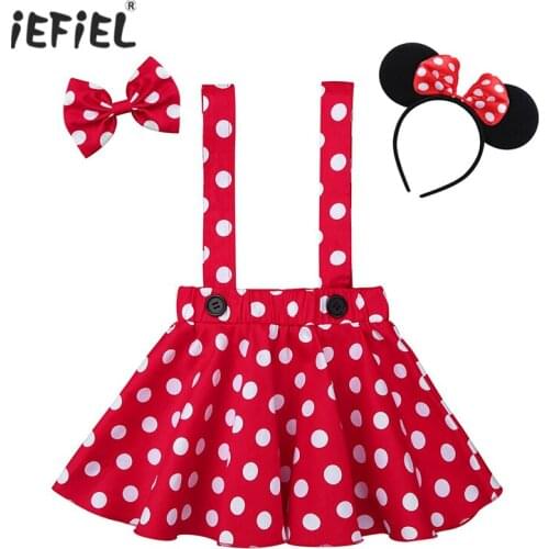 Red Infant Baby Girls Skirts Polka Dots Printed Criss-cross Suspender Skirt with Hairbow Hairhoop Halloween Party Costume Outfit