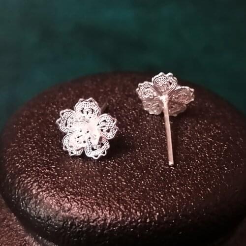 Flower Small 999 Sterling Silver Stud Earrings For Women 2020 Earring Handmade Luxury Jewelry Woman Accessories Ear Studs Tip