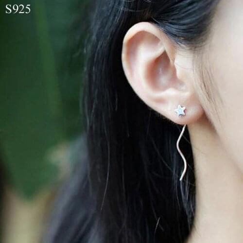 Genuine Real Pure Solid 925 Sterling Silver Long Dangle Tassel Earrings for Women Fine Jewelry Star Female Earrings Friend Gift