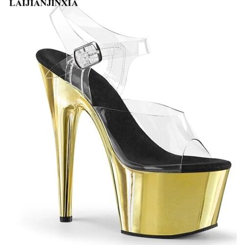 LAIJIANJINXIA Womens Super High Heels Crystal Ankle Strap Platform 17cm Sandals Sexy Nightclub Ladies Dance Shoes