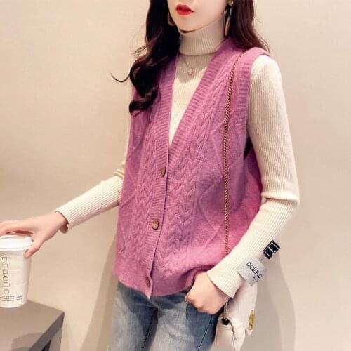 2021 Woman Single Breasted Knit Vest Spring Autumn Female Sleeveless Sweater Vest Ladies Knitted Casual Waistcoat Outwear Q261