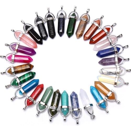 Natural Crystal Pendant Necklace Statement Bohemian Jewelry for Women Fashion Opal Stone Hexagonal Column Quartz Necklaces