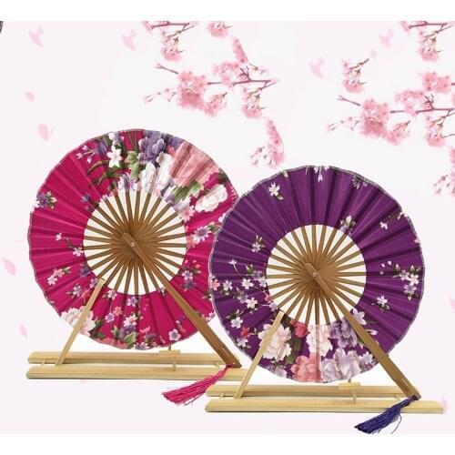 13 Styles Folding Round Circle Sakura Flower Printed Pocket Hand Fan Art Party Cosplay Performance Festival Decoration Gift