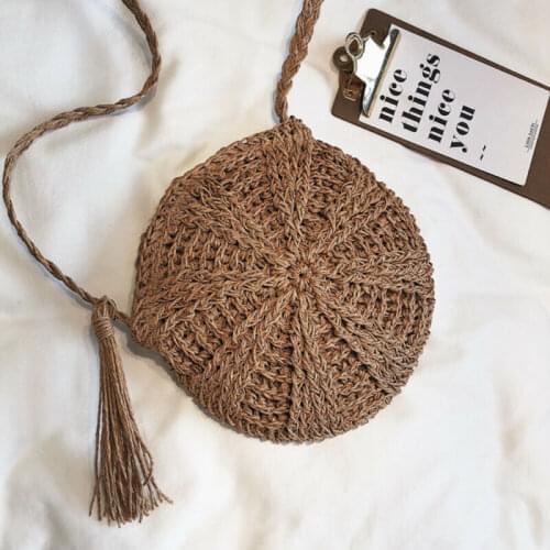 2019 New Round Women Lady Handmade Knitted Woven Rattan Bags Straw Messenger Beach Bag Girl National Handbags Messenger Bags