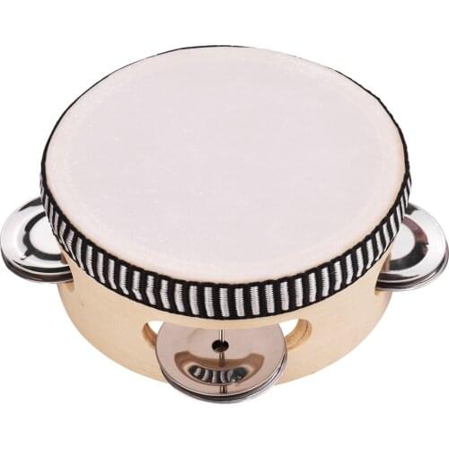4 Inch Wooden Hand Tambourine with Metal Single Row Jingles Tambourines Entertainment Musical Timbrel for Singing Party