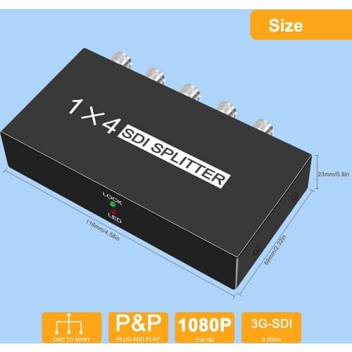 4 Port 1x4 SDI Splitter 3G HD SD SDI Distribution Amplifier Video 1080P Repeater Splitter with us/ uk/ eu/ au plug