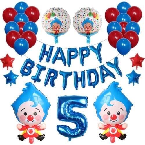 42Pcs Cartoon Clown Foil Balloons Set Blue Number Air Globos Childrens Happy Birthday Party Decorations Kids Toys Gift Supplies