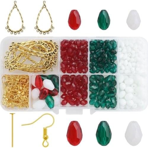 Jewelry Making Accessories Glass Waterdrop Beads Alloy Drop Pendants Earing Hook Flat Headpins For DIY Making Christmas Earring
