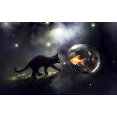 Black Cat and Goldfish Diamond Painting 5D DIY Cross Stitch Full Drill Embroidery Handmade Home Decor JX109