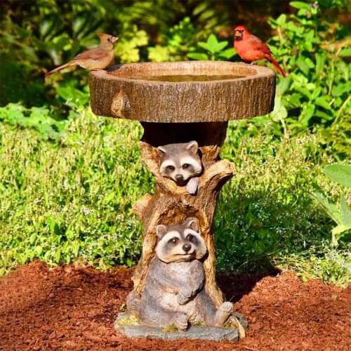 Polyresin Raccoon Birdbath Antique Garden Bird Feeder Resin Art Outdoor Yard Animal Sculptures Ornament Home Decor