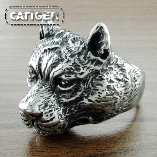 Free Shipping Punk 316L Stainless Steel Titanium Animal Pit Dog Ring Men Personality Unique Mens Pet Ring