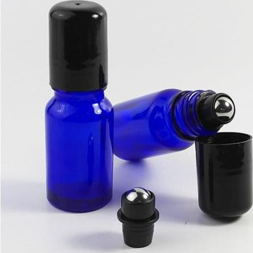 10ml Blue Glass Roll On Bottle 1/3oz Stainless Steel Roller Ball Vials For essential oil use F20171751