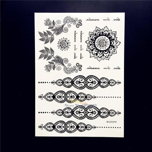 25 Styles Black Mandala Henna Temporary Tattoo For Women Body Art Flower Arm Tatoo Waterproof Fake Indian Chains Tattoo Stickers