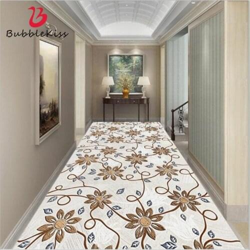 Bubble Kiss Fresh Brown Flower Printed Non-Slip Corridor Carpet Long Rugs Floor Mat Rugs and Carpets for Home Living Room