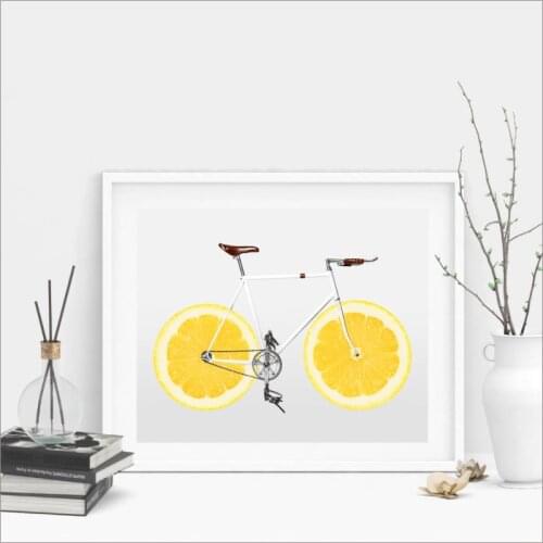 Cycling Art Decor Posters and Prints Bicycle Lemon Wall Picture Nordic Art Scandi Canvas Print Healthy Life Fitness Wall Decor