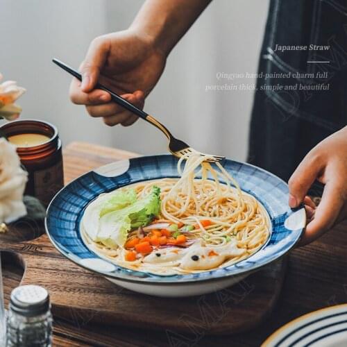 Golden Stroke Ceramic Plates and Bowls Color Glaze Porcelain Soup Plate Hand Painted Craft Noodles Bowl Home Decoration Modern