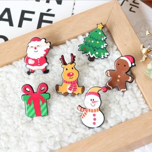 Korea Cartoon Cute Acrylic Badge Pins Christmas Elk Brooch New Year Jewelry Clothes Santa Claus Brooches Accessories
