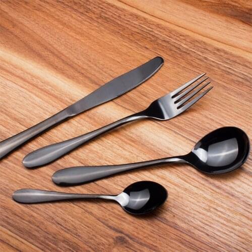 Hot 4Pcs/set Black Gold Cutlery Set 18/10 Stainless Steel Dinnerware Silverware Flatware Set Dinner Knife Fork Spoon HighQuality