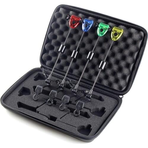 Fishing Swingers Set Fishing Bite Alarm Indicators 4pcs In Zipped Case Led Illuminated Swinger Carp Fishing Accessories X601