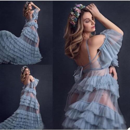 Tiered Ruffles Pregnant Maternity Sleepwear Prom Dress Tulle Nightgowns For Photoshoot Lingerie Bathrobe Nightwear
