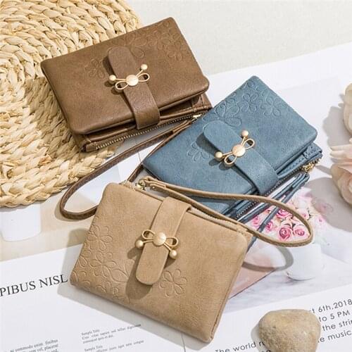 New Fashion Woman Short Purses Pu Six Leaf Clover Printed Female Wallet Fresh Card Holder Coin Money Bag Soft Ladies Wallet