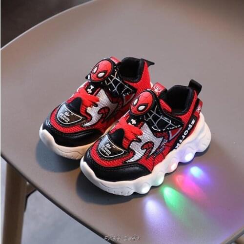 New Cartoon Disney Boys Girls Princess Kids Shoes LED Running SpiderMan Children Sneakers For Girls Fashion Sport Shoes