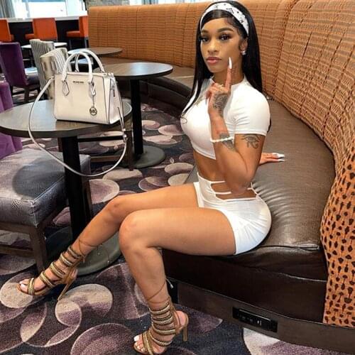 Solid Casual Tracksuit 2 Piece Sets Womens Outfits Streetwear Bodycon Crop Top and Cut Out Shorts Sets Sportwear Sweat Suits