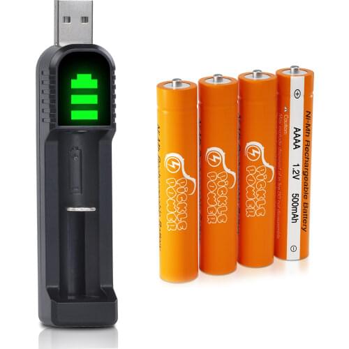 Pickle Power 4PCS AAAA Rechargeable Batteries and LED USB Charger for Surface Pen Active Stylus Battery