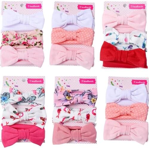 3Pcs/set Baby Headband Floral Solid Color Dot Printed Pink Bows Newborn Baby Girl Headband Hair Accessories Girls Turban