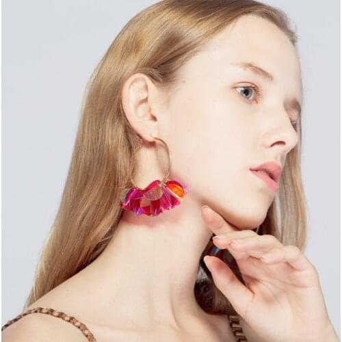 Pri Jin Fashion Model Street Shoot Flowers Sequin Alloy Earrings Popular Earrings Big Dangle Earrings Jewelry for Women