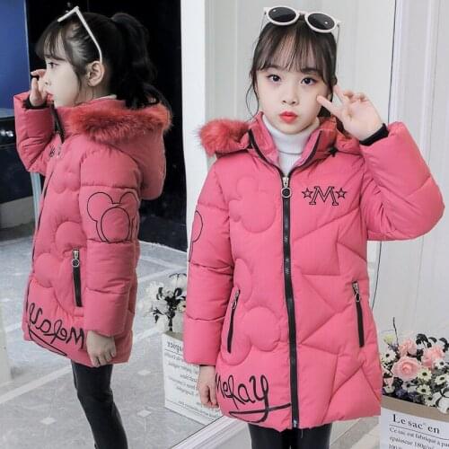 New Baby Girl Down Cotton Jacket Clothes 3-12 Years Winter Padded Warm Jacket Childrens Hooded Outerwear Girls Fur Collar Coat