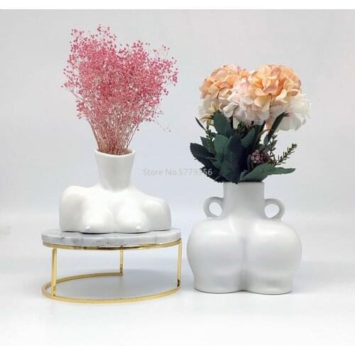 Modern White Ceramic Bust Ass Vase Flower Arrangement Body Art Living Room Bookcase Ornaments Fine Ceramics Vase Home Decoration