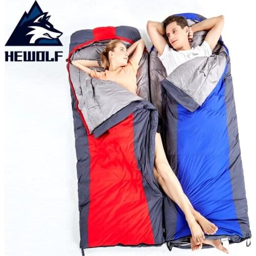 Hewolf Winter Sleeping Bag Envelope Duck Down Thickening Camping Splicing Winproof Warm Sleeping For Outdoor Traveling Hiking