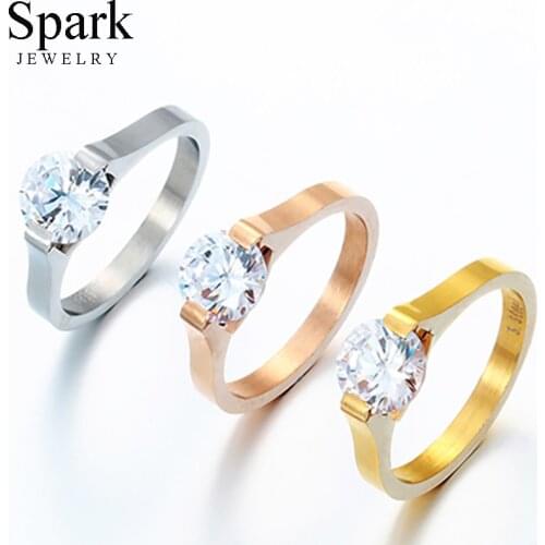 Spark Bling Bling Big Cubic Zirconia Ring for Women Stainless Steel Gold Wedding Female Fashion Jewelry Rings Wholesales