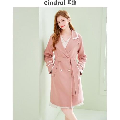 Spring 2021 New Pink Windbreaker Womens Mid-length and Small Temperament Stitching Slim Popular Jacket