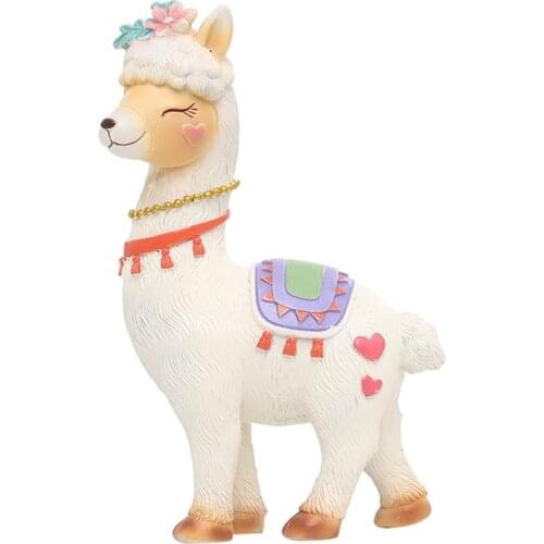 Adorable Alpaca Figurine Resin Craft Statue Home Car Desktop Decor (White)