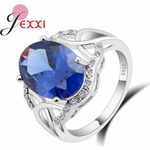 New Fashion Jewelry with White Blue Cubic Zircon Top Quality 925 Sterling Silver Rings For Women Wedding Party