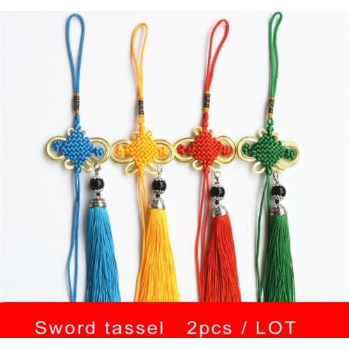 2 sets Chinese kung fu Wushu tai chi Martial arts sword short tassel Length 15cm + Chinese knot, Sword ear hanging wire