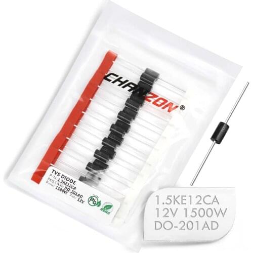 20 Pcs) TVS Diodes 1.5KE12CA 1500W 12V DO-201AD (DO-27) Bidirectional Channel 1500 Watt 12 Volt