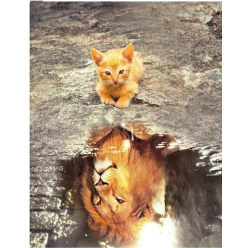 5d diamond painting cat reflecting lion mosaic diamond full drill square round diamond Embroidery rhinestone painting animal