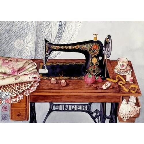 5D Full Drill Round Diamond Painting Embroidery Sewing Machine Vintage Mosaic Picture Cross Stitch Wall Decor Home Decoration