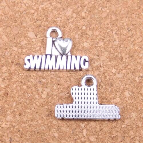 14pcs Charms i love swimming 22x15mm Antique Pendants,Vintage Tibetan Silver Jewelry,DIY for bracelet necklace