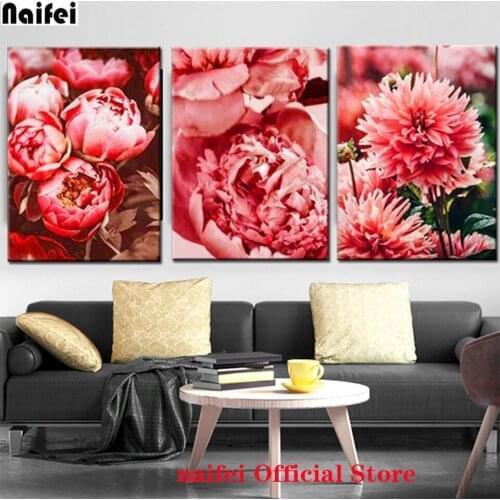 Diamond Embroidery Big Red Peony Flower Mosaic 5d Floral 3 Pcs Diy Diamond Painting Full diamond Cross Stitch Wedding Decor Art