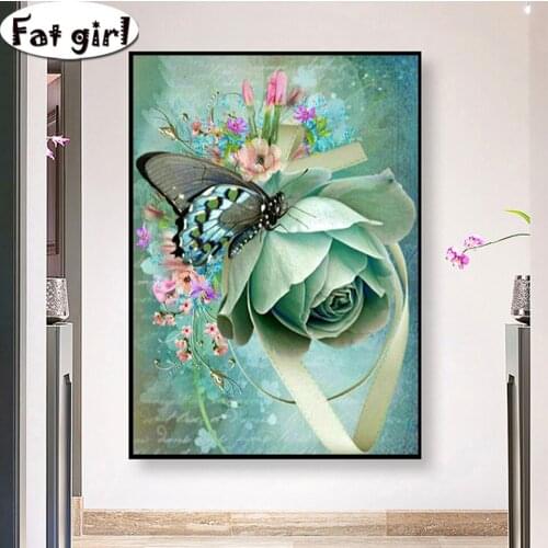 Diamond Painting diy Green Flower Butterfly 5D square Round Drill Handmade Diamond Embroidery Mosaic Cross Stitch Home Decor