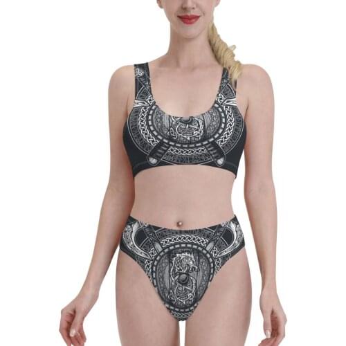 Bikinis Fenrir Viking Shield (Grayscale) Vikings(1) Exotic 2021 Women Swimsuit high Waist dress sets Nordic Women Beach wear