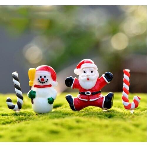 Santa Claus Snowman crutch ChristmasDecoration miniature Figurine fairy garden ornament statue love resin craft Kids toy TNS036