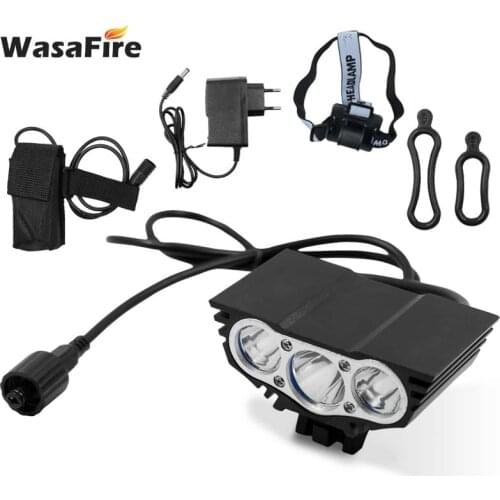 WasaFire 5000lm Bicycle Light 3x XM-L T6 LED Bike Front Light Cycling Head Lamp MTB Headlight with 6400mAh Battery + Charger