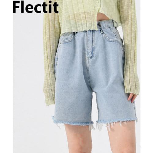Flectit Denim Bermuda Shorts Women Vintage High Waist Jean Mom Shorts Summer School Girl Aesthetic Streetwear