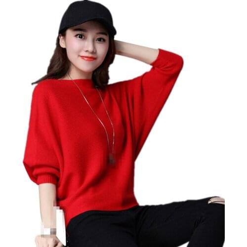 G1009 Autumn winter 2020 new women fashion pure color bat-sleeve Korean version loose sweater cheap wholesale